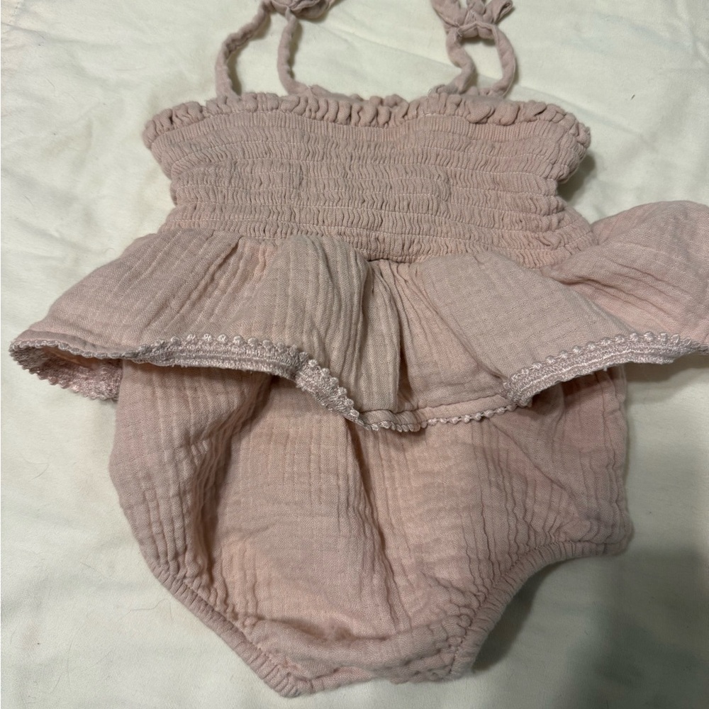 Pink Ruffle Baby One-Piece Romper and Cream boho baby Romper - Picture 8 of 9